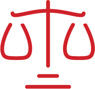 Red scales of justice icon.